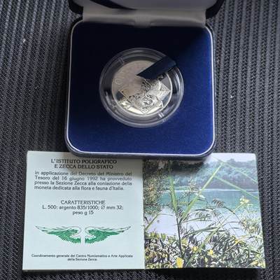 道一币馆币章第一百五十八场 - 原盒证 意大利1992年意大利的动植物500里拉精制银币 8500