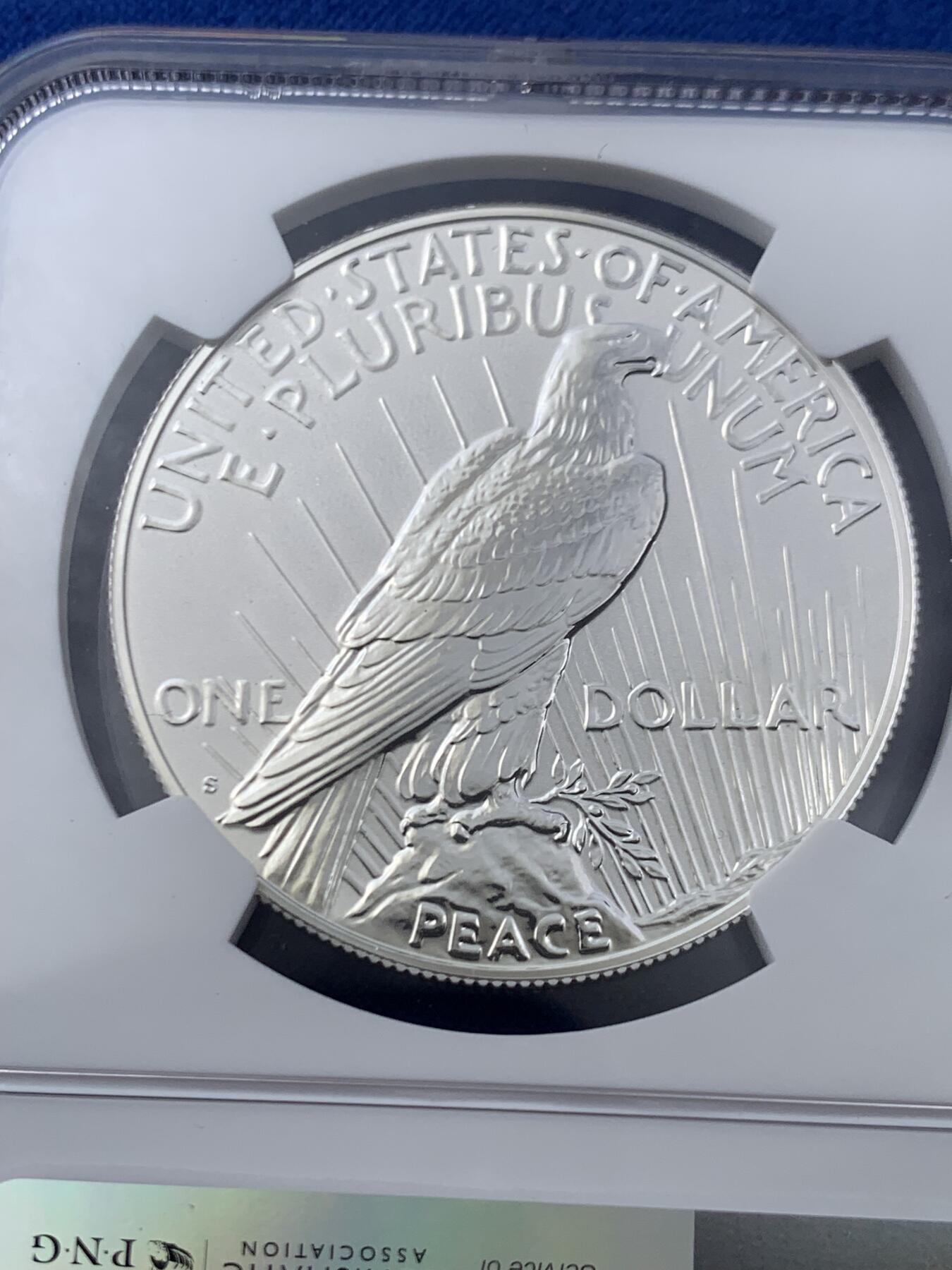 《竞宝斋》第445场 周日，周一，2场连拍 （全场包邮） NGC PF70 反向精制币 美国2023年和平S版1美元大银币 高浮雕底版磨砂版 满分佳品