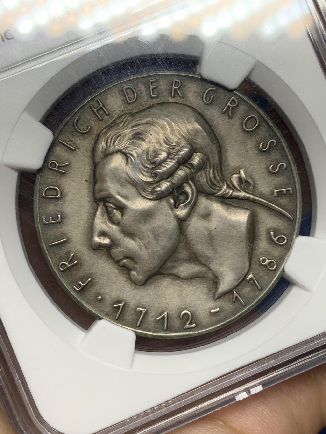 《竞宝斋》第445场 周日，周一，2场连拍 （全场包邮） NGC MS62 德国1936年民族社会主义工人党纪念腓特烈二世大帝逝世150周年银章 卡尔哥茨名家设计 慕尼黑造币厂铸 少见大师作品 亚军分