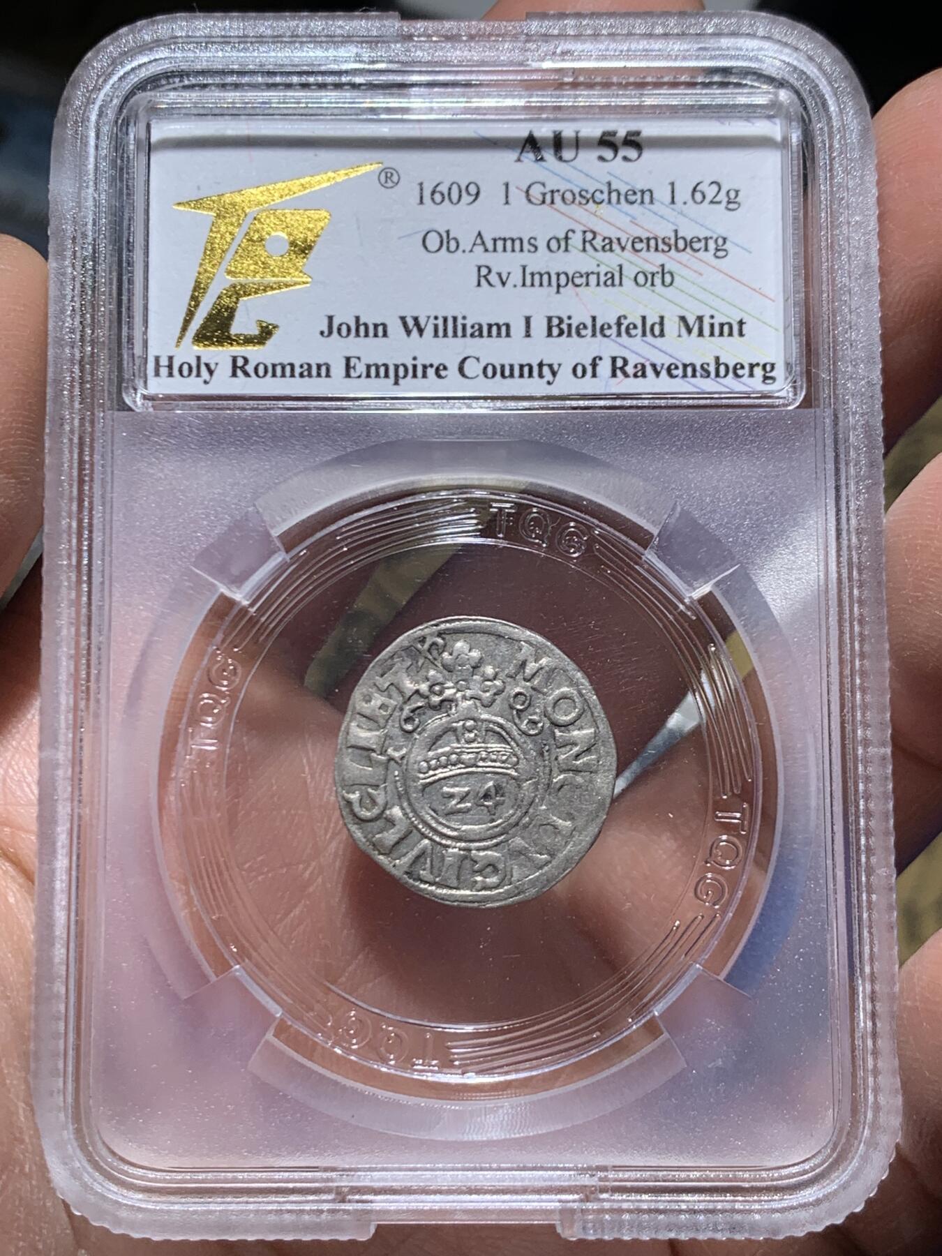 《竞宝斋》第445场 周日，周一，2场连拍 （全场包邮） TQG AU55 神圣罗马帝国 拉芬斯堡 1609年 1/24泰勒 银币 细节完整 打制较好 少见品种