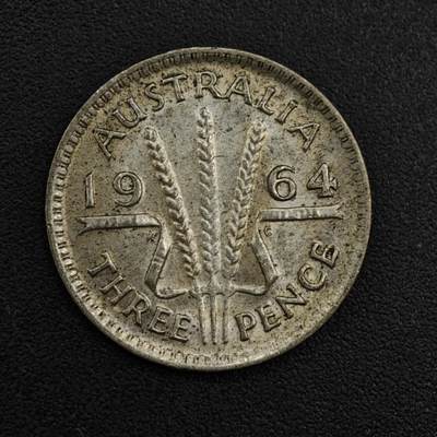 【淘币小摊】实时拍第八百二十一拍   散币场   满百包邮可预留二周 每周一统一发货   - 澳大利亚1964年伊丽莎白二世3便士银币
