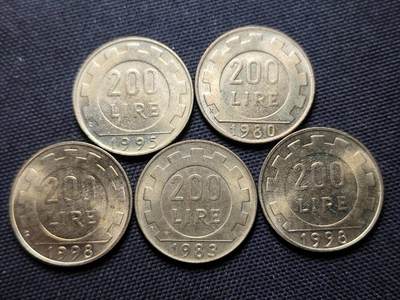 KK钱币收藏小铺 第375期  2月预留时间 周末发货 -  意大利200里拉 好品 5枚