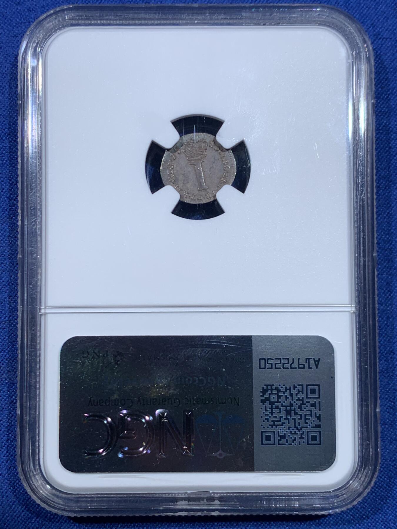 《竞宝斋》第445场 周日，周一，2场连拍 （全场包邮） 四枚一组 NGC AU55/MS63/MS62/UNCD 英国1746年乔治二世1/2/3/4便士银币 2便士盒子右下角有磕