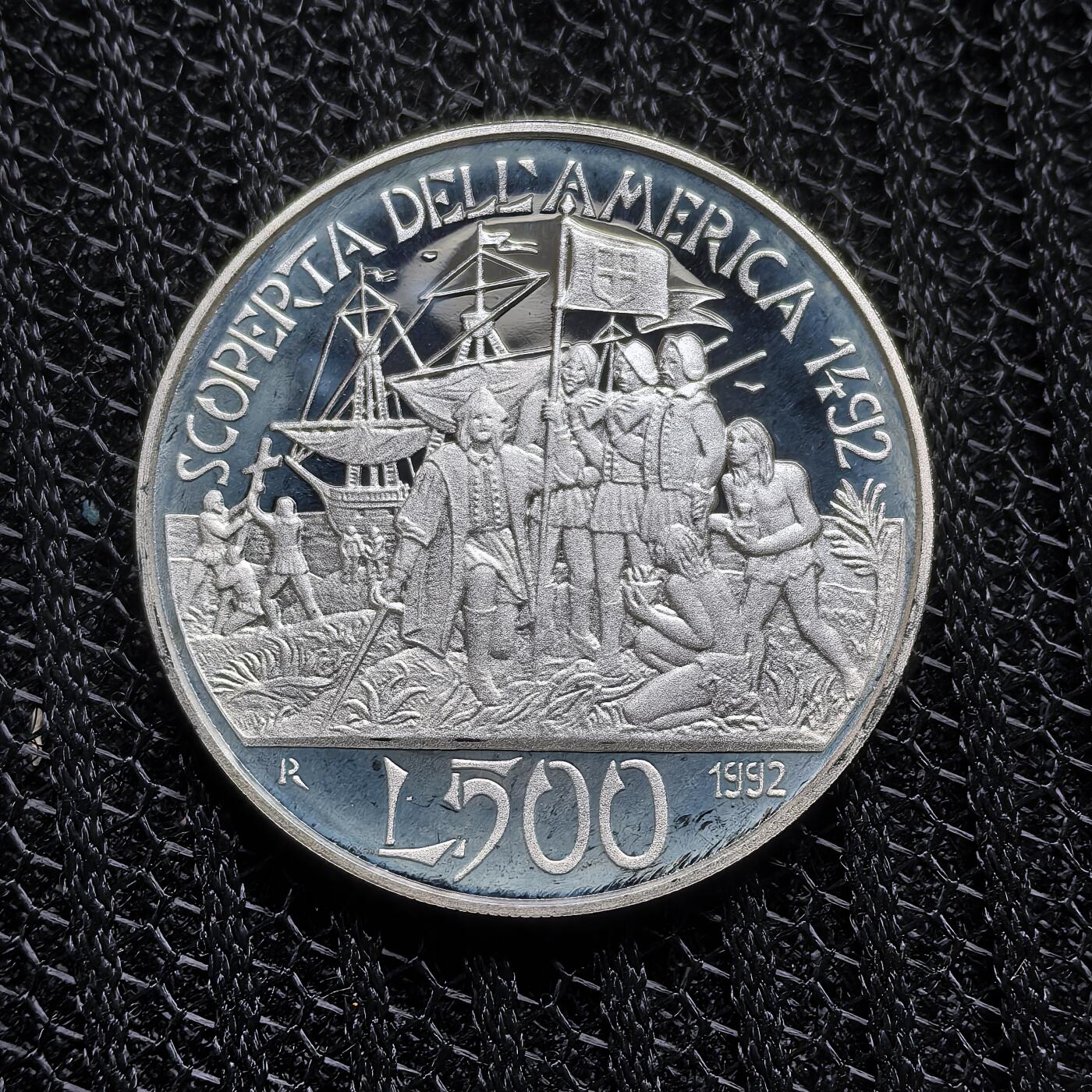 道一币馆币章第一百五十八场 原盒证 意大利1992年哥伦布登陆美洲500周年500里拉精制银币 18000