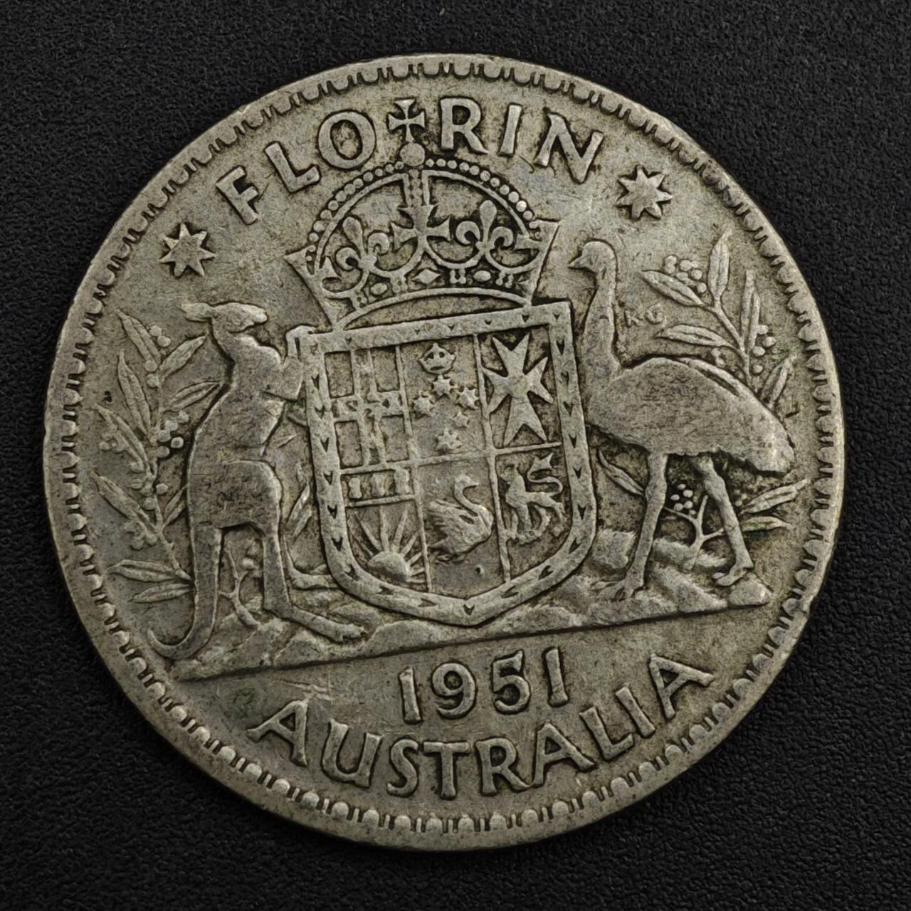 【淘币小摊】实时拍第八百二十一拍   散币场   满百包邮可预留二周 每周一统一发货   澳大利亚1951年乔治六世弗洛林银币