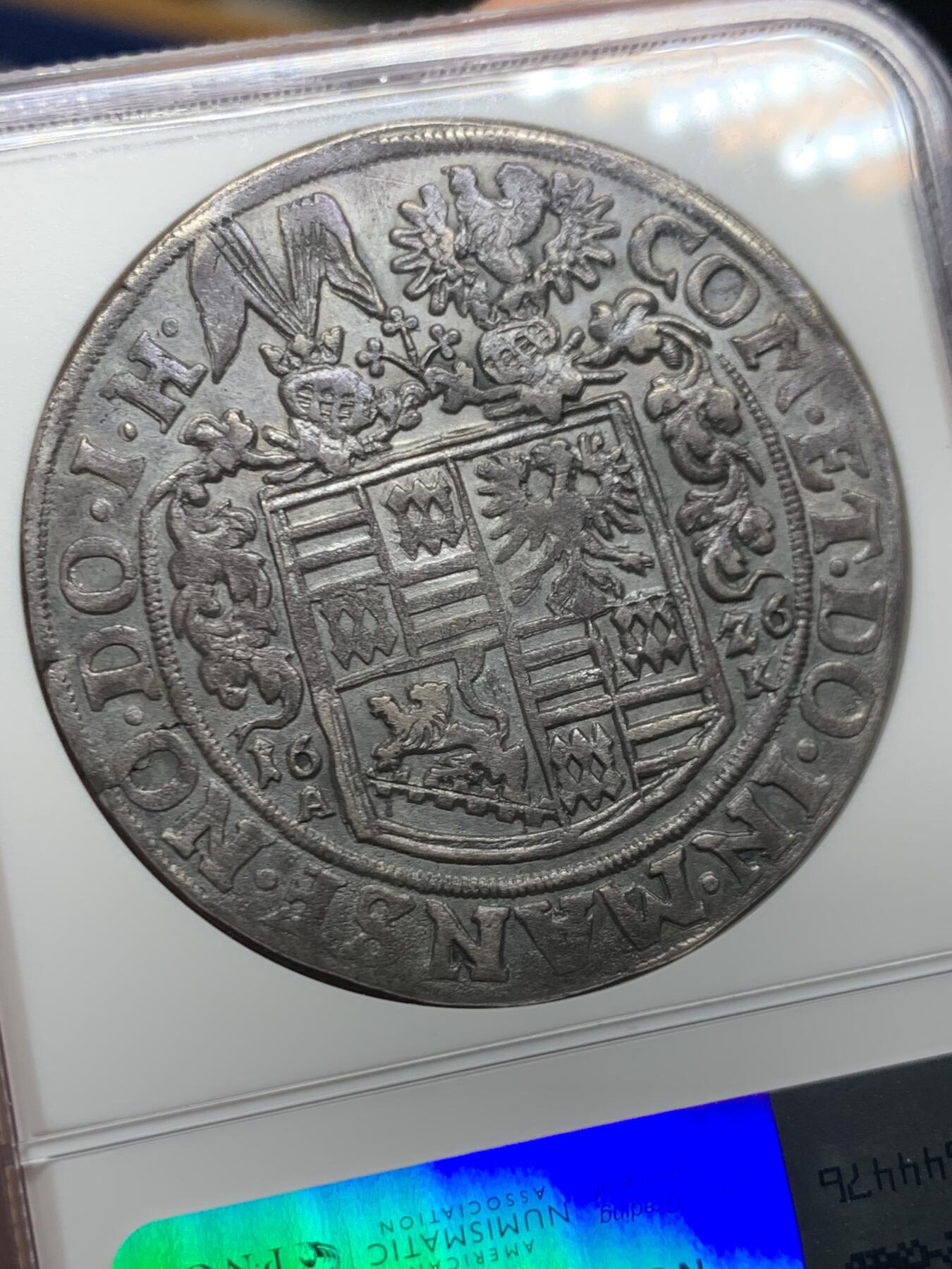 《竞宝斋》第445场 周日，周一，2场连拍 （全场包邮） NGC AUD 德国1626年曼斯菲尔德-阿腾屠龙1泰勒银币，深打细节状态都很好。