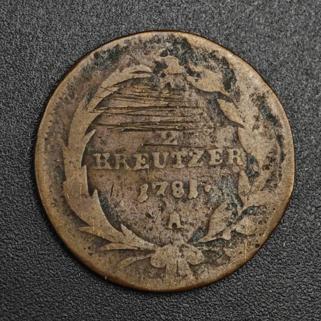 【淘币小摊】实时拍第八百二十一拍   散币场   满百包邮可预留二周 每周一统一发货   奥地利1781年1/2克鲁泽铜币