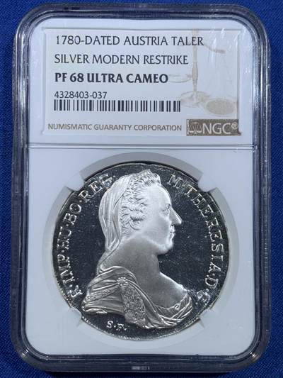 《竞宝斋》第445场 周日，周一，2场连拍 （全场包邮） - NGC PF68UC 奥地利1780大奶妈泰勒精制银币 后铸版