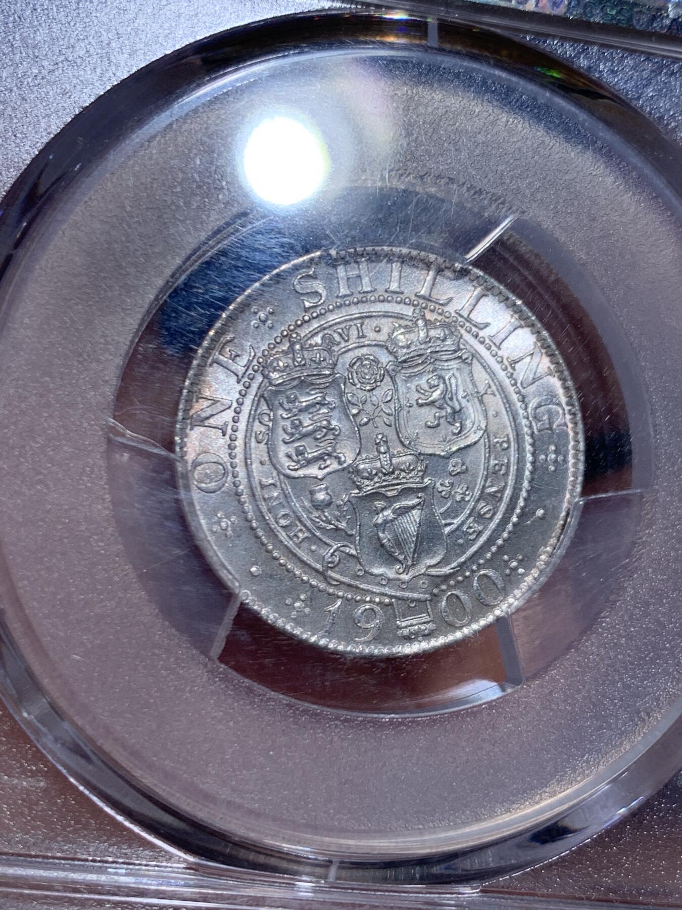 《竞宝斋》第445场 周日，周一，2场连拍 （全场包邮） PCGS MS65 英国 1900年 维多利亚 披纱 先令 仅有7枚更高分 双面欧洲老包浆