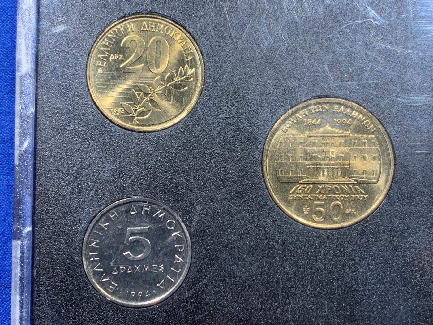 《竞宝斋》第445场 周日，周一，2场连拍 （全场包邮） 希腊 1994年 6枚装 套币 少见的亚克力装帧方式 细节见图