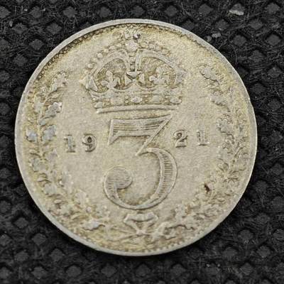 【淘币小摊】限时拍第八百二十四拍  小银币场  满百包邮可预留两周  周一统一发货  -      英国1921年乔治五世3便士银币