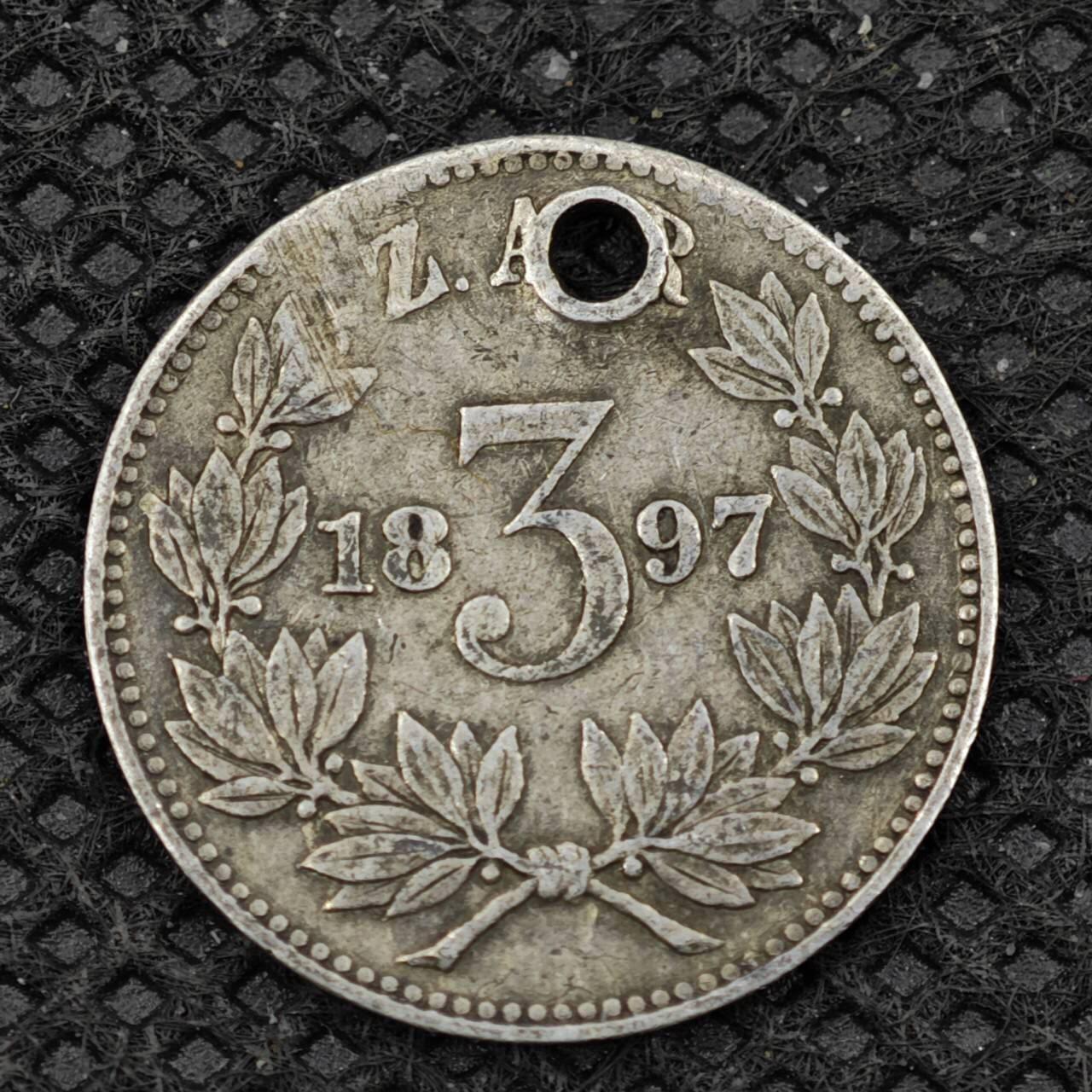 【淘币小摊】限时拍第八百二十四拍  小银币场  满百包邮可预留两周  周一统一发货    南非德兰士瓦1897年3便士银币