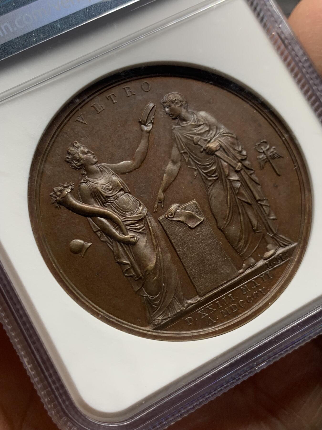 《竞宝斋》第445场 周日，周一，2场连拍 （全场包邮） NGC MS63BN 法国1805年拿破仑米兰加冕典礼纪念铜章 高分 加厚盒