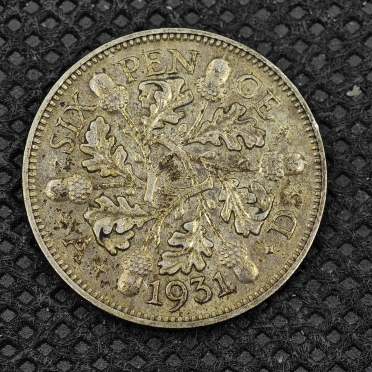 【淘币小摊】限时拍第八百二十四拍  小银币场  满百包邮可预留两周  周一统一发货       英国1931年乔治五世6便士银币