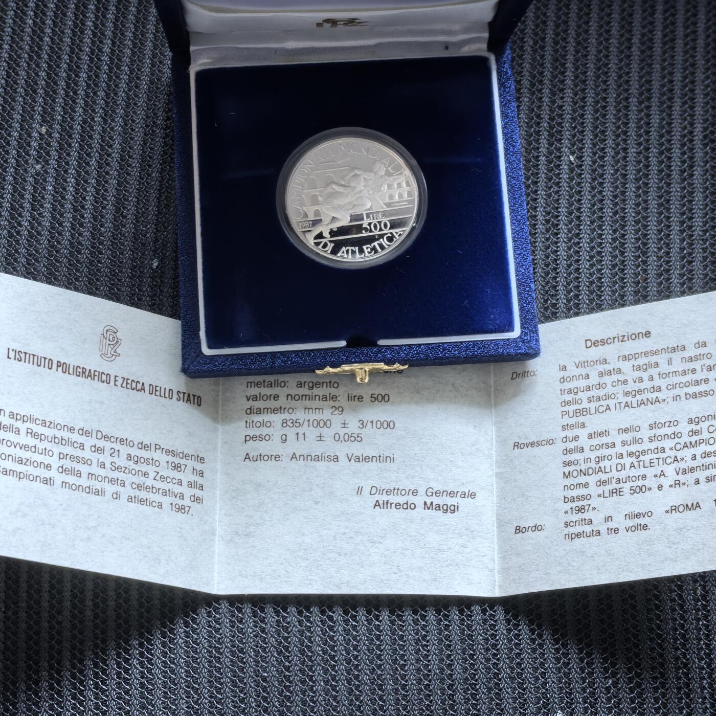 道一币馆币章第一百五十八场 原盒证 意大利1987年罗马世界田径锦标赛500里拉精制银币 21150