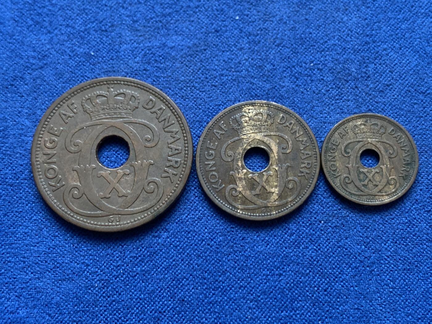 《竞宝斋》第445场 周日，周一，2场连拍 （全场包邮） 三枚一组 丹麦1/2/5欧铜币