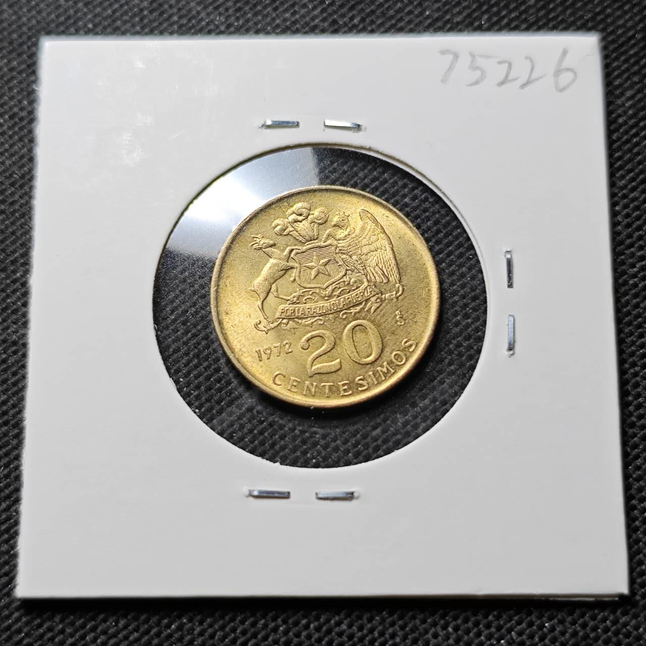 KK钱币收藏小铺 第375期  2月预留时间 周末发货  1972智利20分铜币 好品