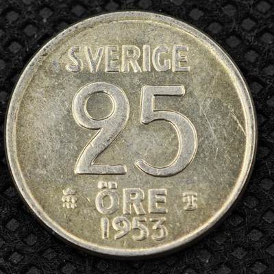 【淘币小摊】限时拍第八百二十四拍  小银币场  满百包邮可预留两周  周一统一发货  -   瑞典1953年25欧尔银币