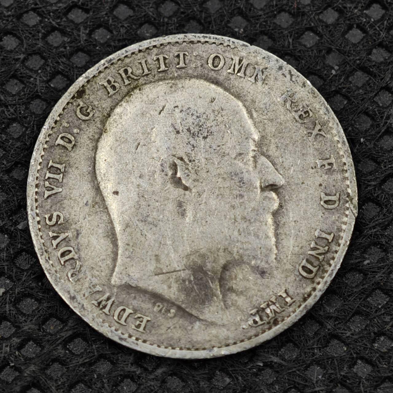 【淘币小摊】限时拍第八百二十四拍  小银币场  满百包邮可预留两周  周一统一发货      英国1908年爱德华七世3便士银币