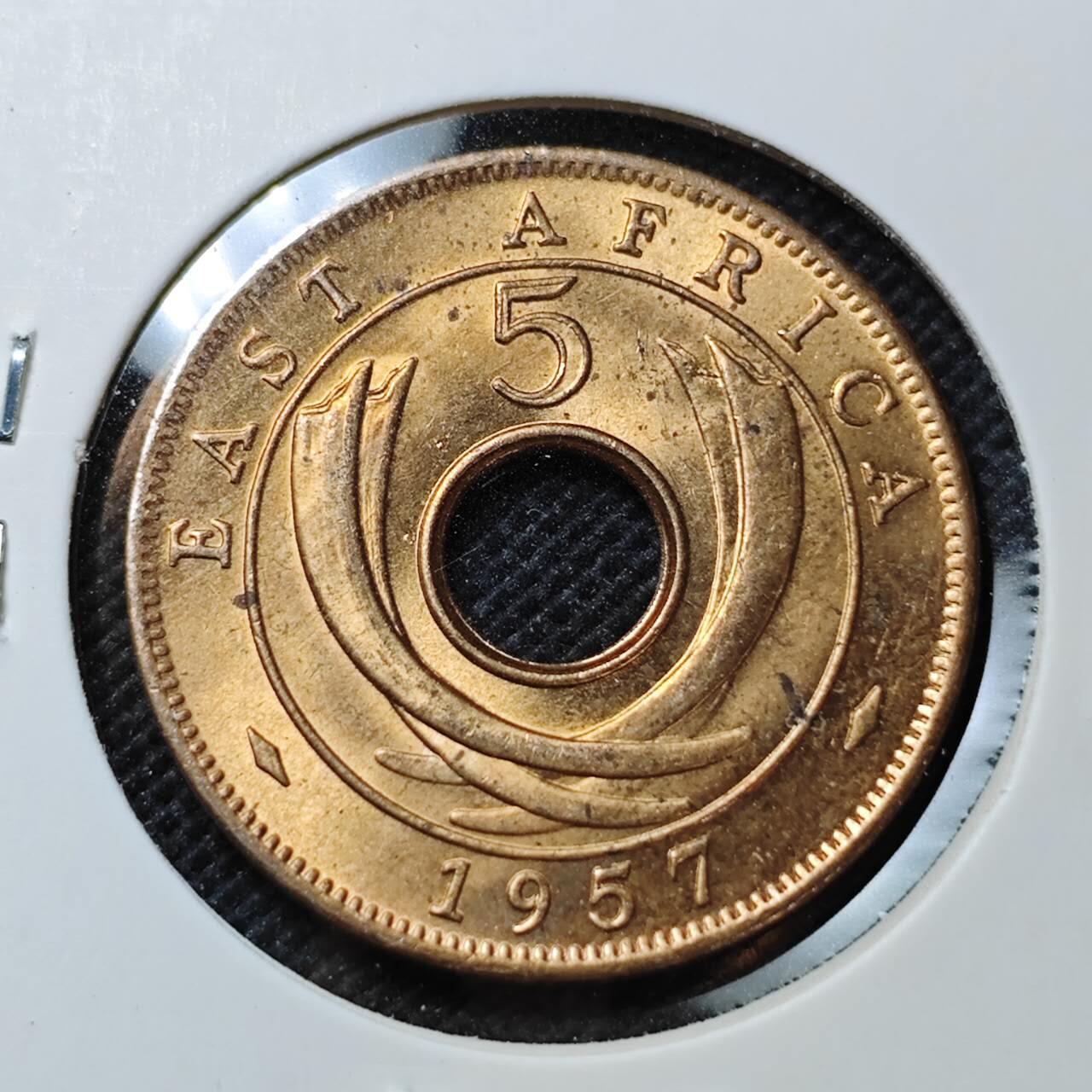 KK钱币收藏小铺 第375期  2月预留时间 周末发货  1957英属东非5分铜币好品