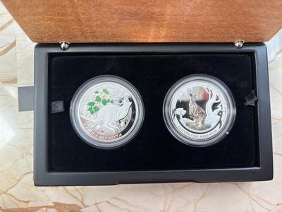 第185期拍卖 - 澳大利亚波兰2013年联合发行袋鼠1盎司银币2枚套，999银，1盎司*2，发行10000套