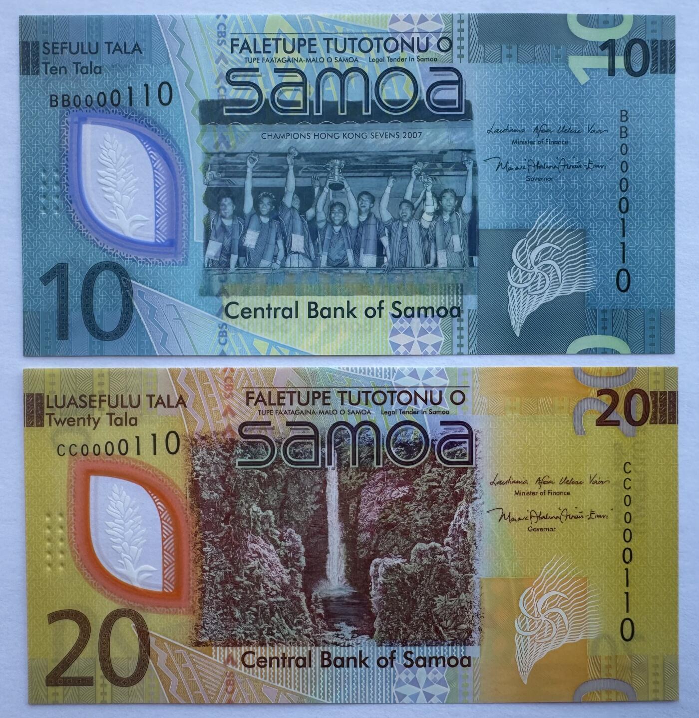 2025第25场（总第225期）：精品测试钞、塑料钞、纪念券、外钞综合场 首发二进制全同号0000110 萨摩亚2023年版10、20塔拉塑料钞一对UNC