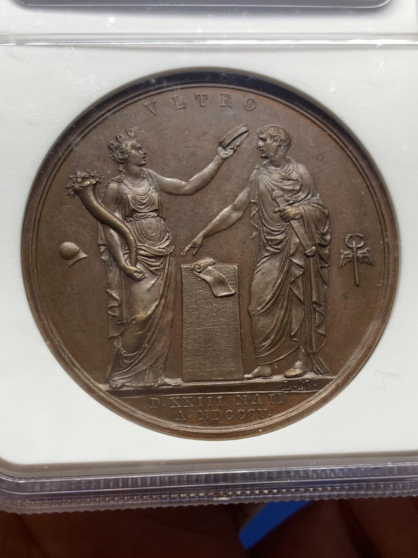 《竞宝斋》第445场 周日，周一，2场连拍 （全场包邮） NGC MS63BN 法国1805年拿破仑米兰加冕典礼纪念铜章 高分 加厚盒