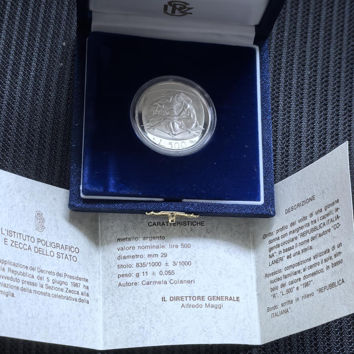 道一币馆币章第一百五十八场 原盒证 意大利1987年国际家庭年500里拉精制银币 19700