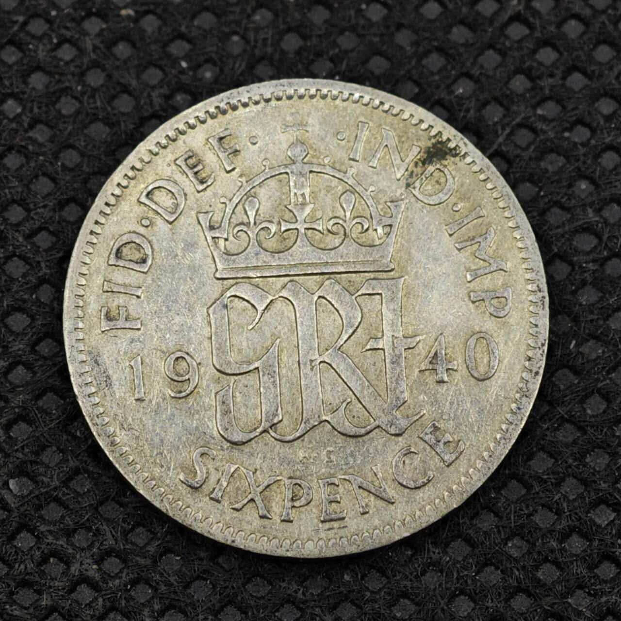 【淘币小摊】限时拍第八百二十四拍  小银币场  满百包邮可预留两周  周一统一发货       英国1940年乔治五世6便士银币