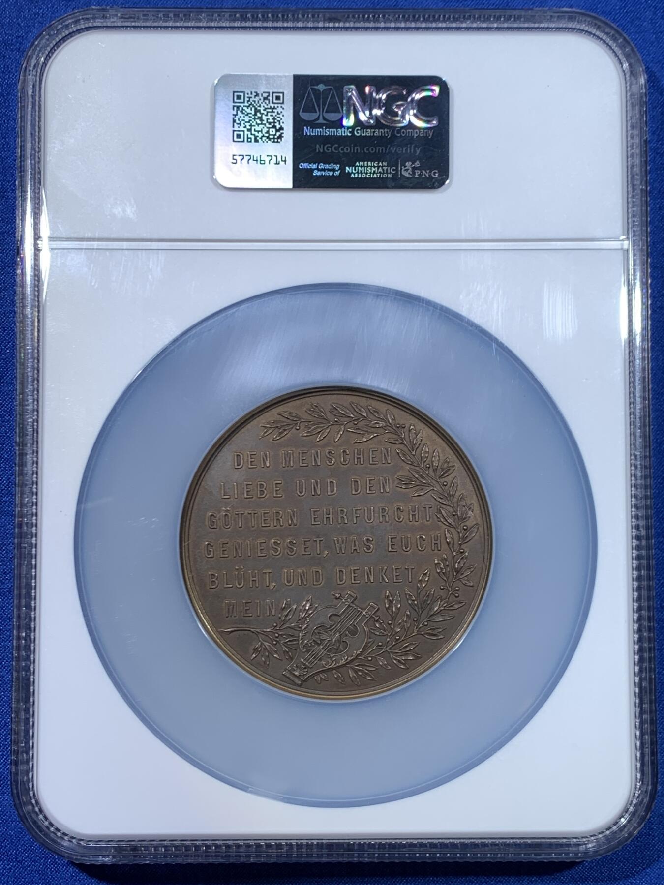 《竞宝斋》第445场 周日，周一，2场连拍 （全场包邮） NGC MS63BN 奥地利1897夏洛特·沃尔特纪念铜章 加大加厚盒