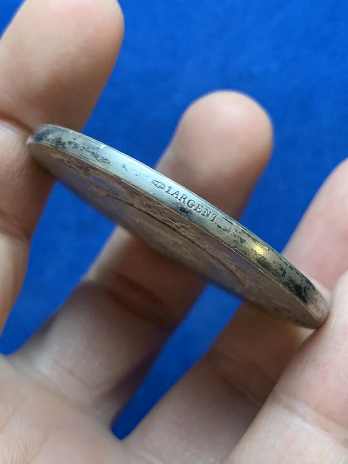 《竞宝斋》第445场 周日，周一，2场连拍 （全场包邮） 名家名作 L.Bottee作 1908年消防比赛大银章 57.7克 49.2mm 丰饶角1银标 细节丰富