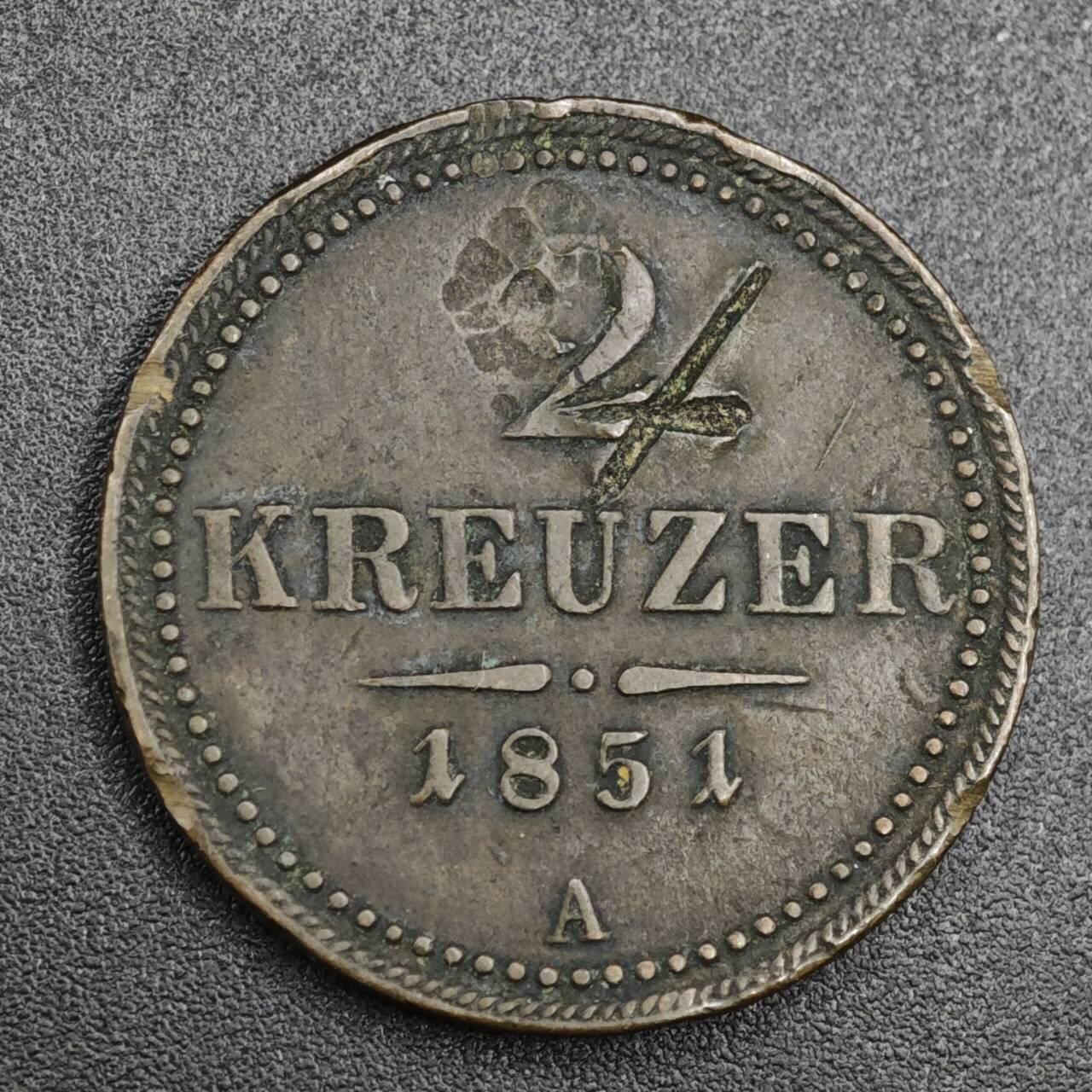 【淘币小摊】实时拍第八百二十一拍   散币场   满百包邮可预留二周 每周一统一发货   奥地利1851年2克鲁泽铜币