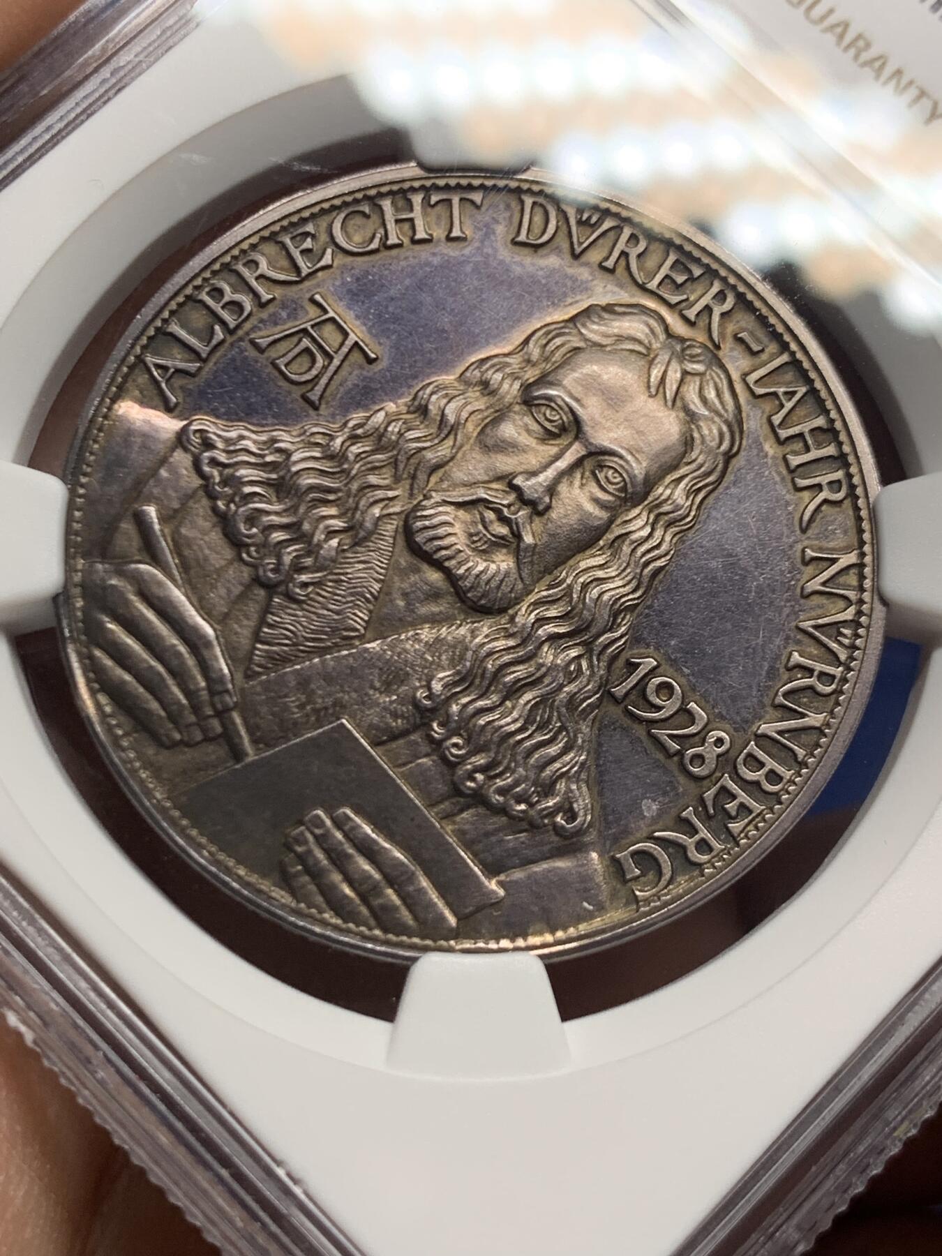 《竞宝斋》第445场 周日，周一，2场连拍 （全场包邮） NGC UNCD 德国1928年画家丢勒银章 状态不错