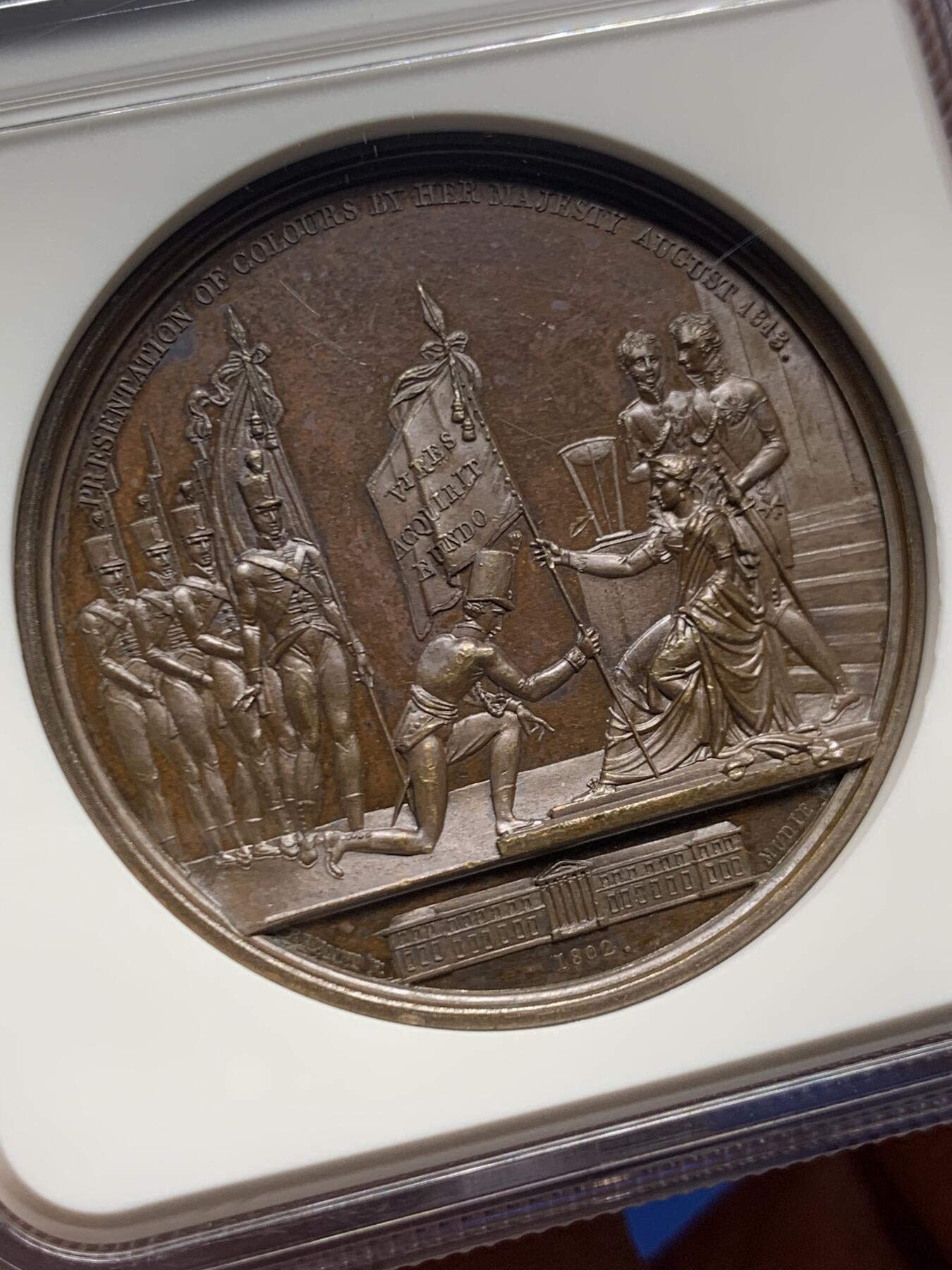 《竞宝斋》第445场 周日，周一，2场连拍 （全场包邮） NGC MS62BN 1813年英国约克公爵皇家军事学院铜章，纪念英国胜利系列第十一枚奖章，加厚盒装。