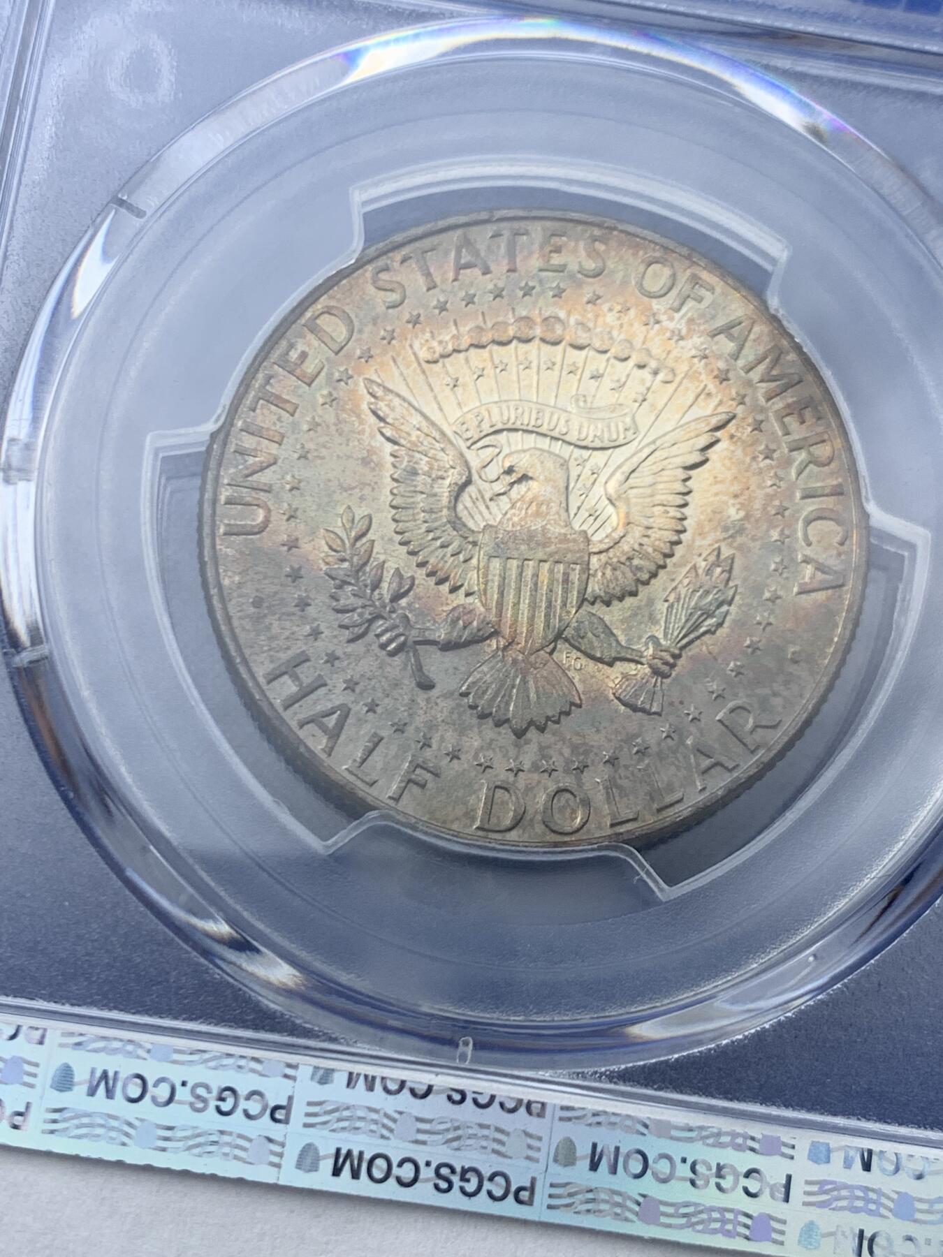 《竞宝斋》第445场 周日，周一，2场连拍 （全场包邮） PCGS MS64 美国1964年半美元银币，肯尼迪50美分首年份，900高银，双面黑彩，包浆彩好看