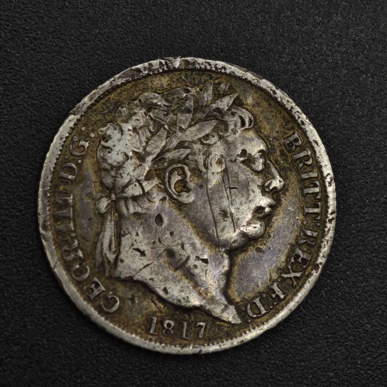 【淘币小摊】实时拍第八百二十一拍   散币场   满百包邮可预留二周 每周一统一发货   英国1817年乔治三世6便士银币