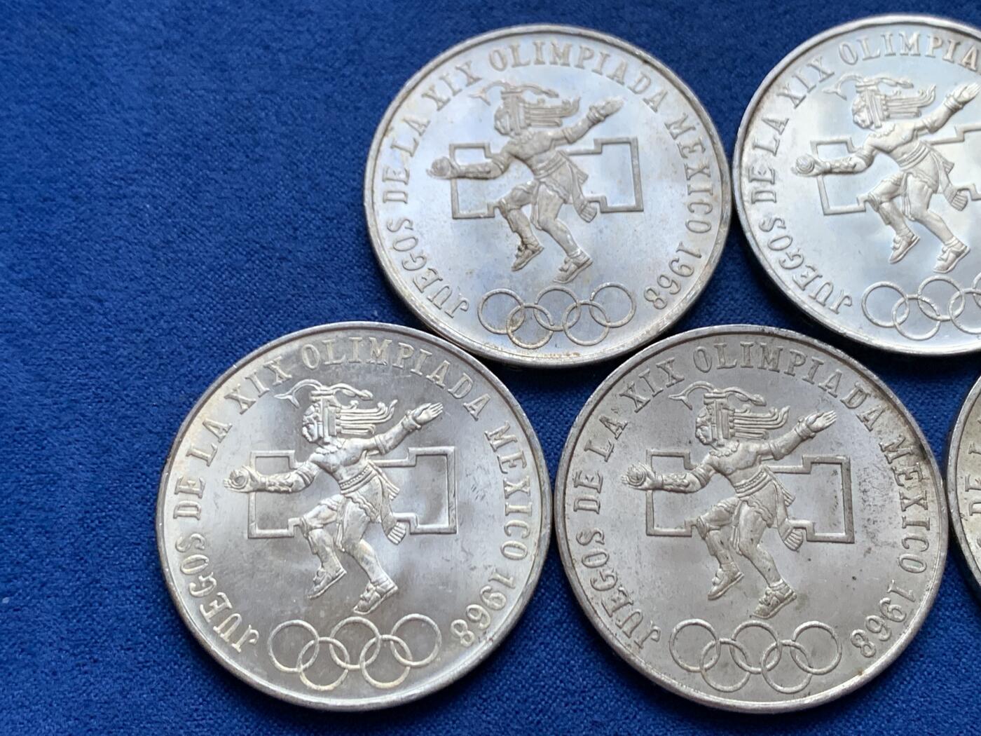 《竞宝斋》第445场 周日，周一，2场连拍 （全场包邮） 六枚一组 墨西哥1968年25比索奥运纪念银币 总重约134.7克