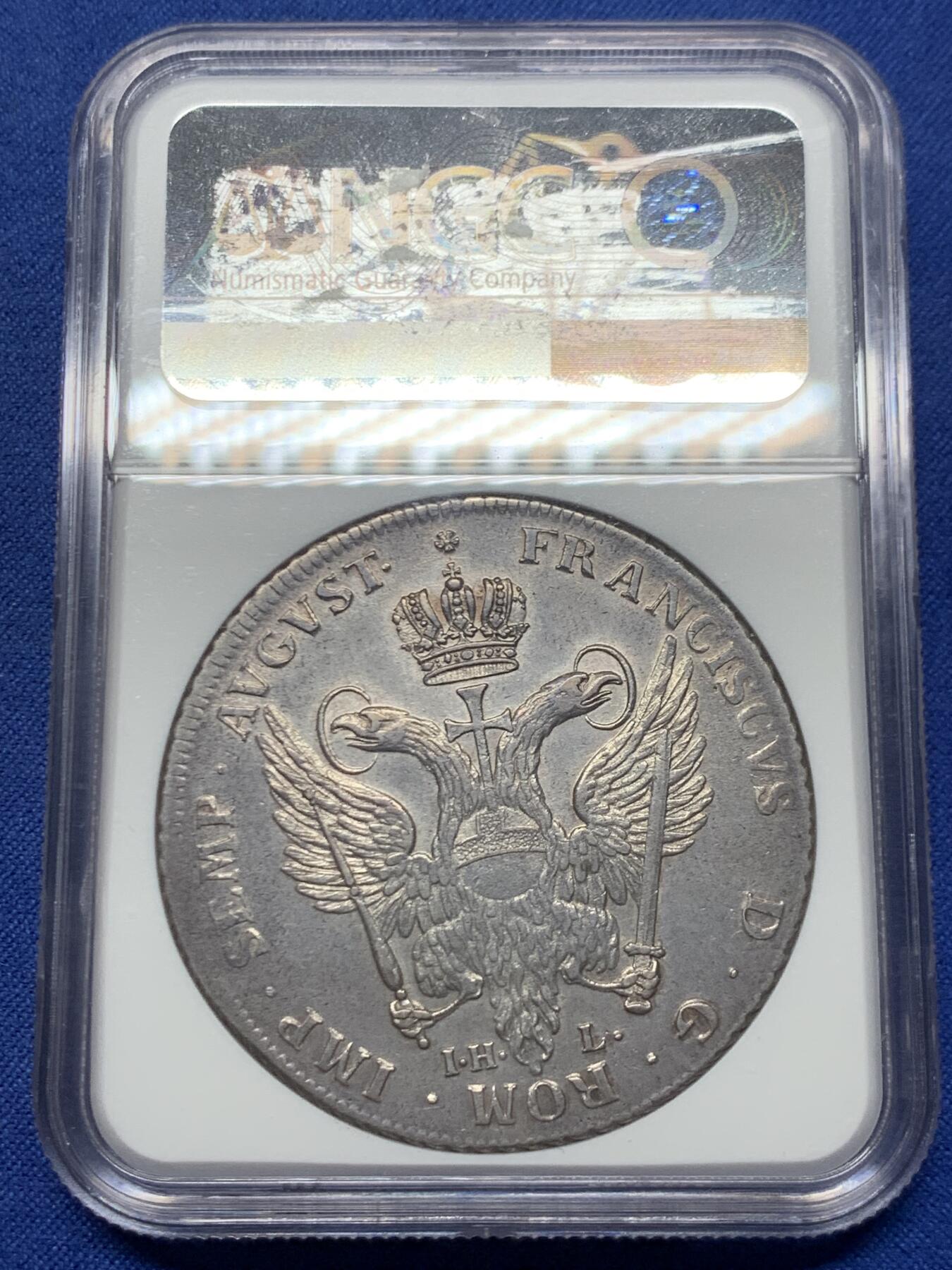 《竞宝斋》第445场 周日，周一，2场连拍 （全场包邮） NGC AUD 德国汉堡双狮1748年威斯特伐利亚和平100周年泰勒大银币