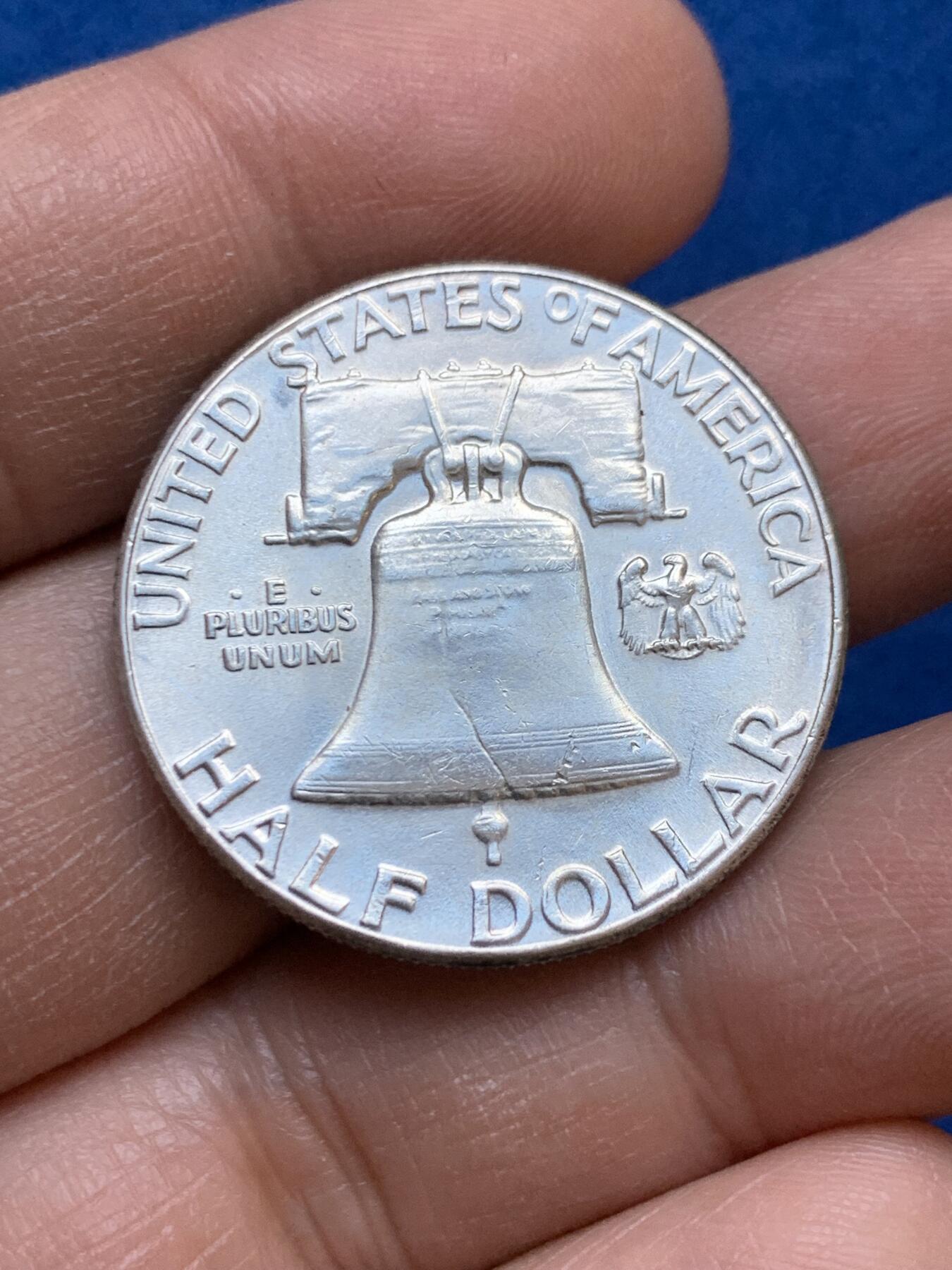 《竞宝斋》第445场 周日，周一，2场连拍 （全场包邮） 美国1963年富兰克林50分银币 900银