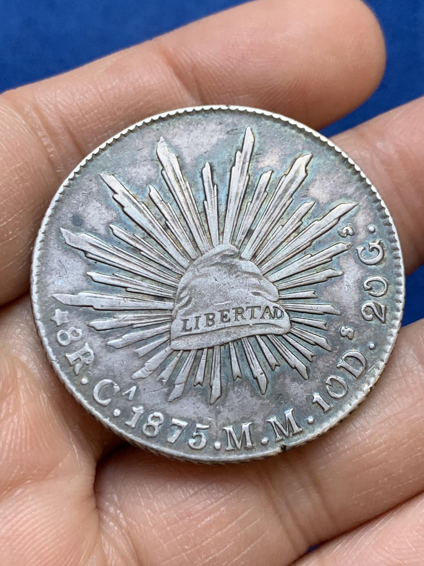 《竞宝斋》第445场 周日，周一，2场连拍 （全场包邮） 墨西哥1875 CA MM版 8R鹰洋银币 原味黑彩 细节见图