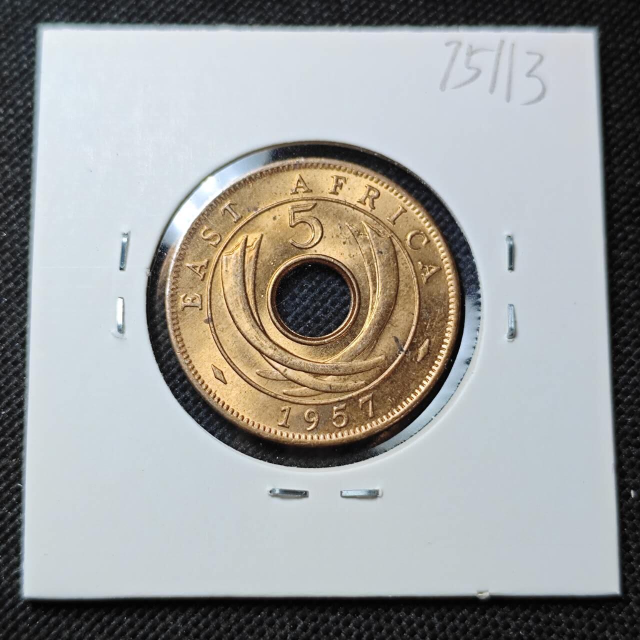 KK钱币收藏小铺 第375期  2月预留时间 周末发货  1957英属东非5分铜币好品