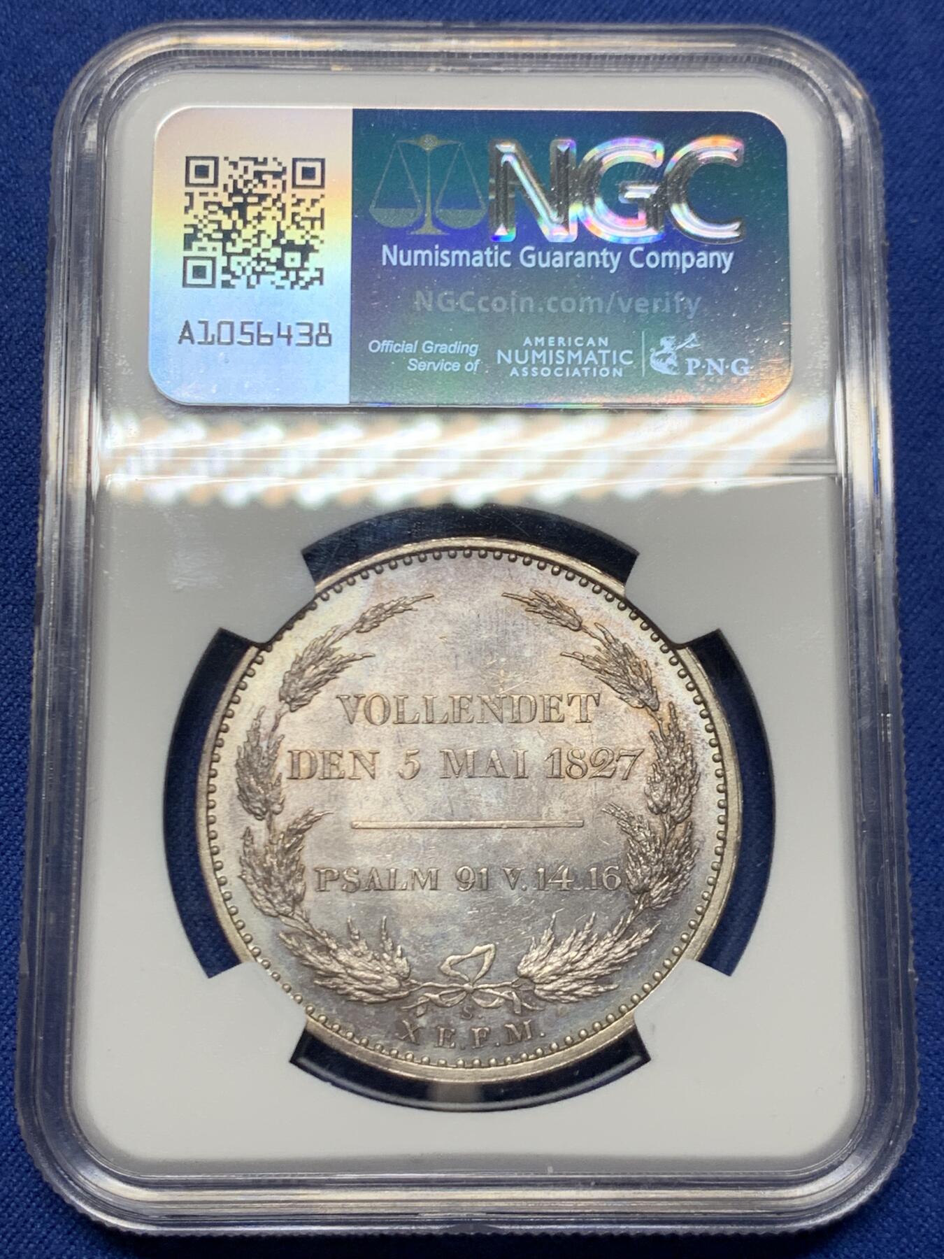 《竞宝斋》第445场 周日，周一，2场连拍 （全场包邮） NGC MS63 德国 1827年 德国萨克森国王之死 纪念泰勒大银币 PL底板 观感极好