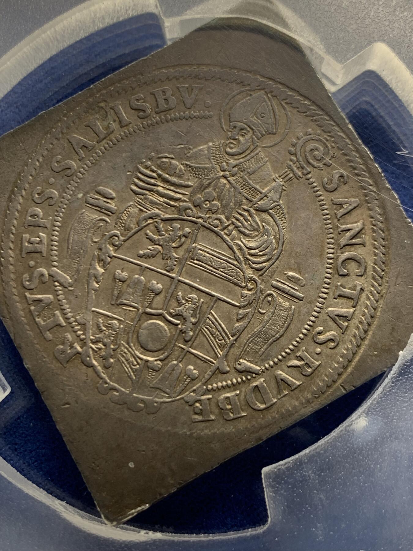 《竞宝斋》第445场 周日，周一，2场连拍 （全场包邮） 唯一亚军分 PCGS AU50 神圣罗马帝国  1593年 萨尔茨堡大主教区 圣鲁珀特 2泰勒方形大银币 将近57克超大规格 独年发行 及其少见的样式与规格 P大盒封装 更高分仅一枚