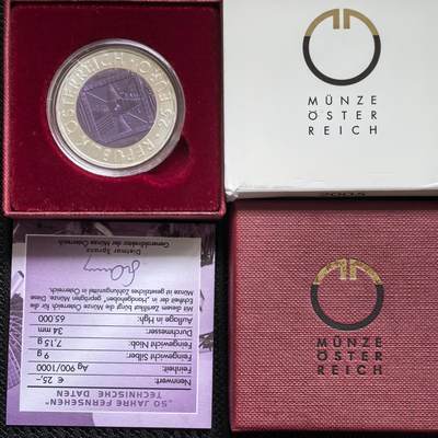 道一币馆币章第一百五十八场 - 原盒证 奥地利2005年电视技术发展50年25欧元铌芯银币