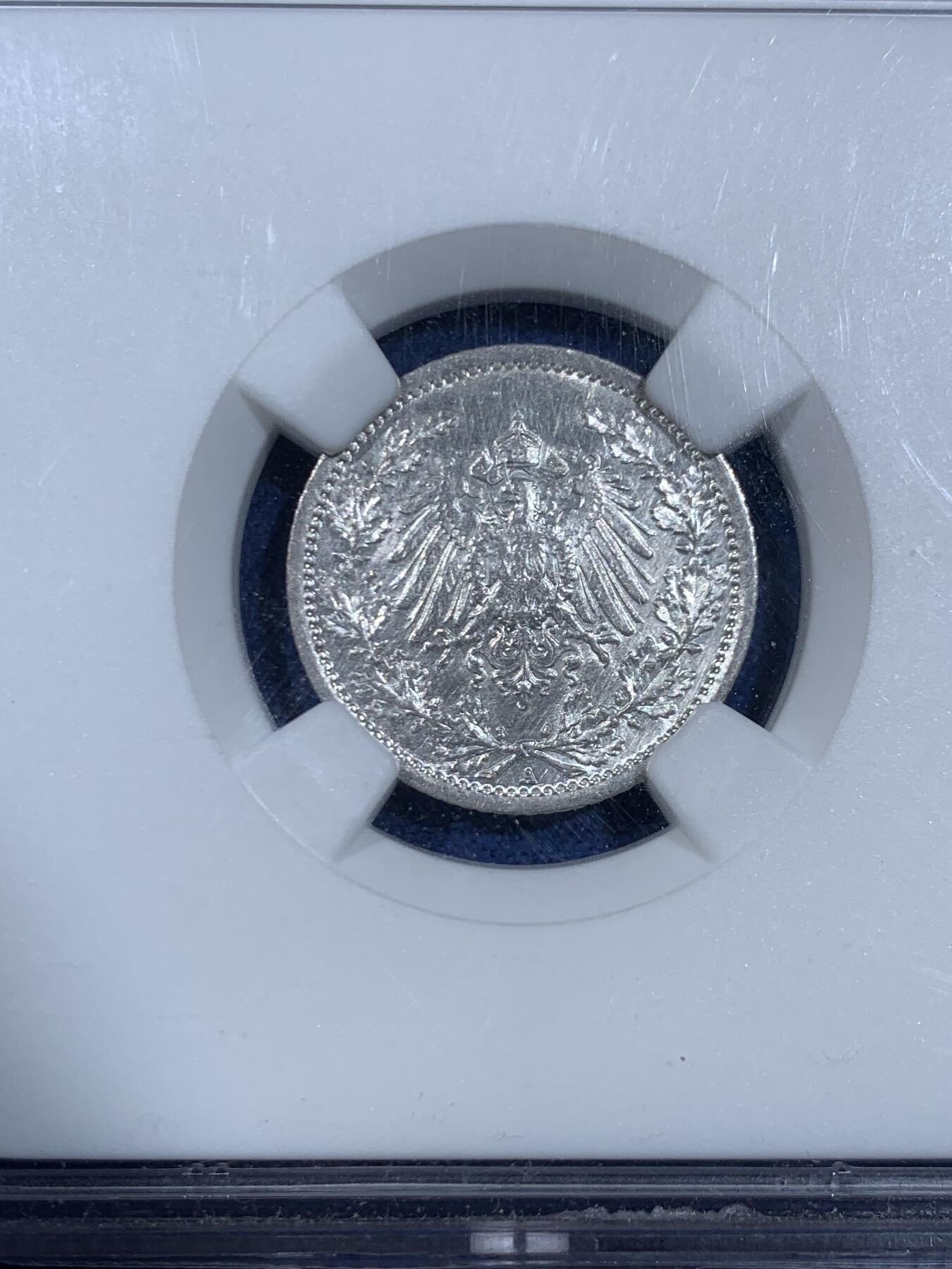 《竞宝斋》第445场 周日，周一，2场连拍 （全场包邮） NGC UNCD 德国1916A半马克银币 光度好 状态也好