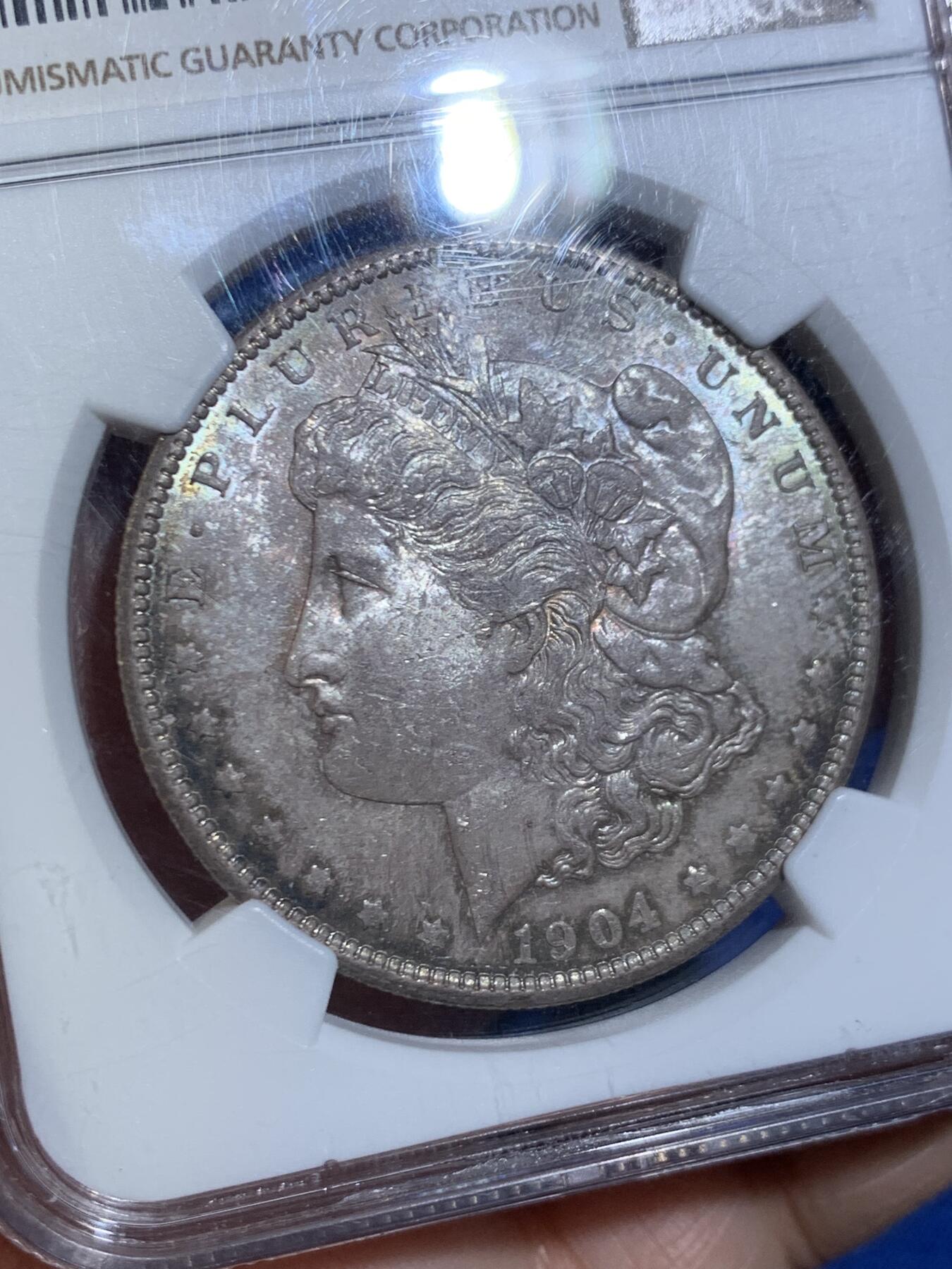 《竞宝斋》第445场 周日，周一，2场连拍 （全场包邮） NGC MS64 美国1904年O版摩根银币 相对少见年份 均匀烟灰包浆