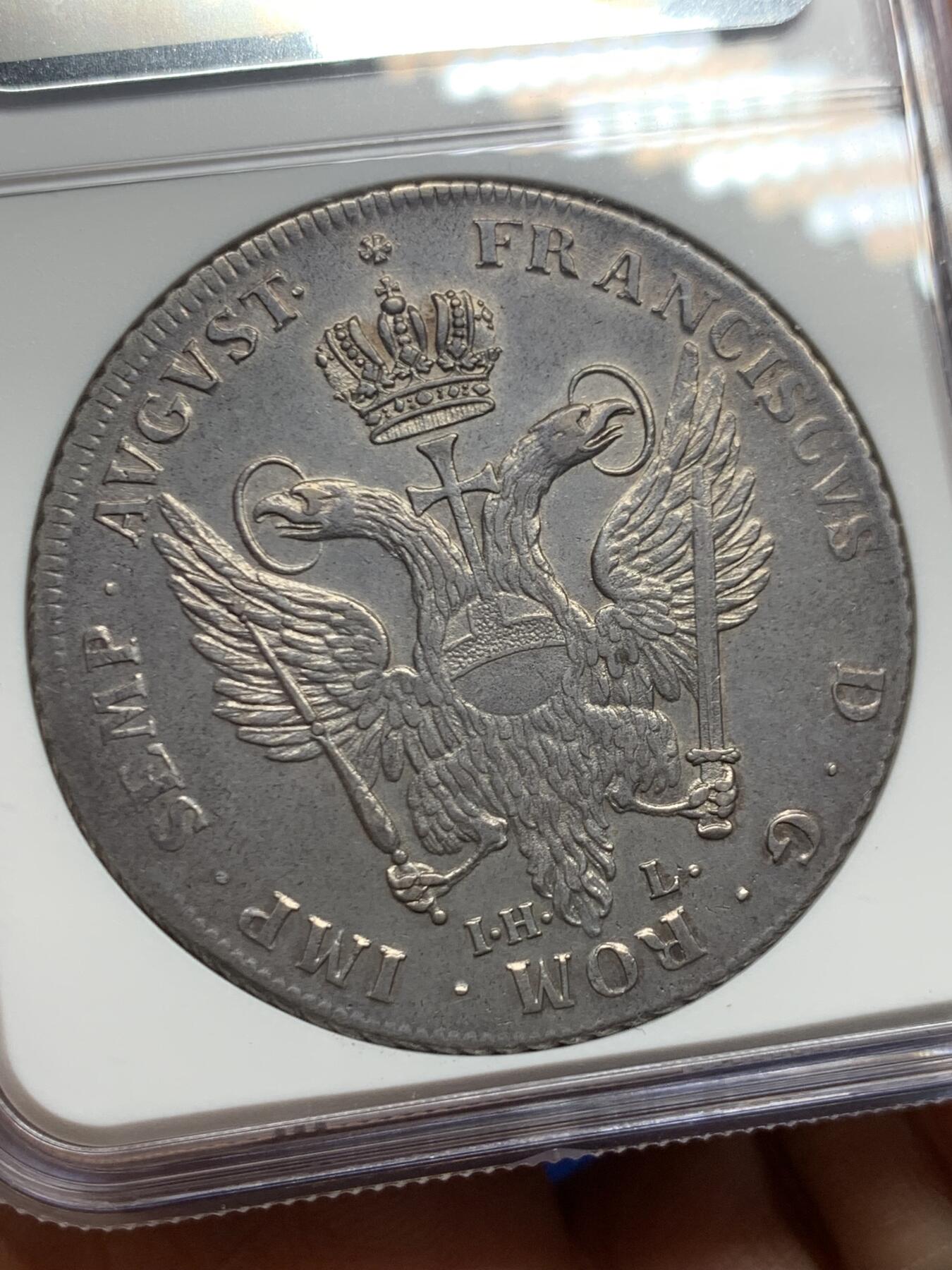 《竞宝斋》第445场 周日，周一，2场连拍 （全场包邮） NGC AUD 德国汉堡双狮1748年威斯特伐利亚和平100周年泰勒大银币