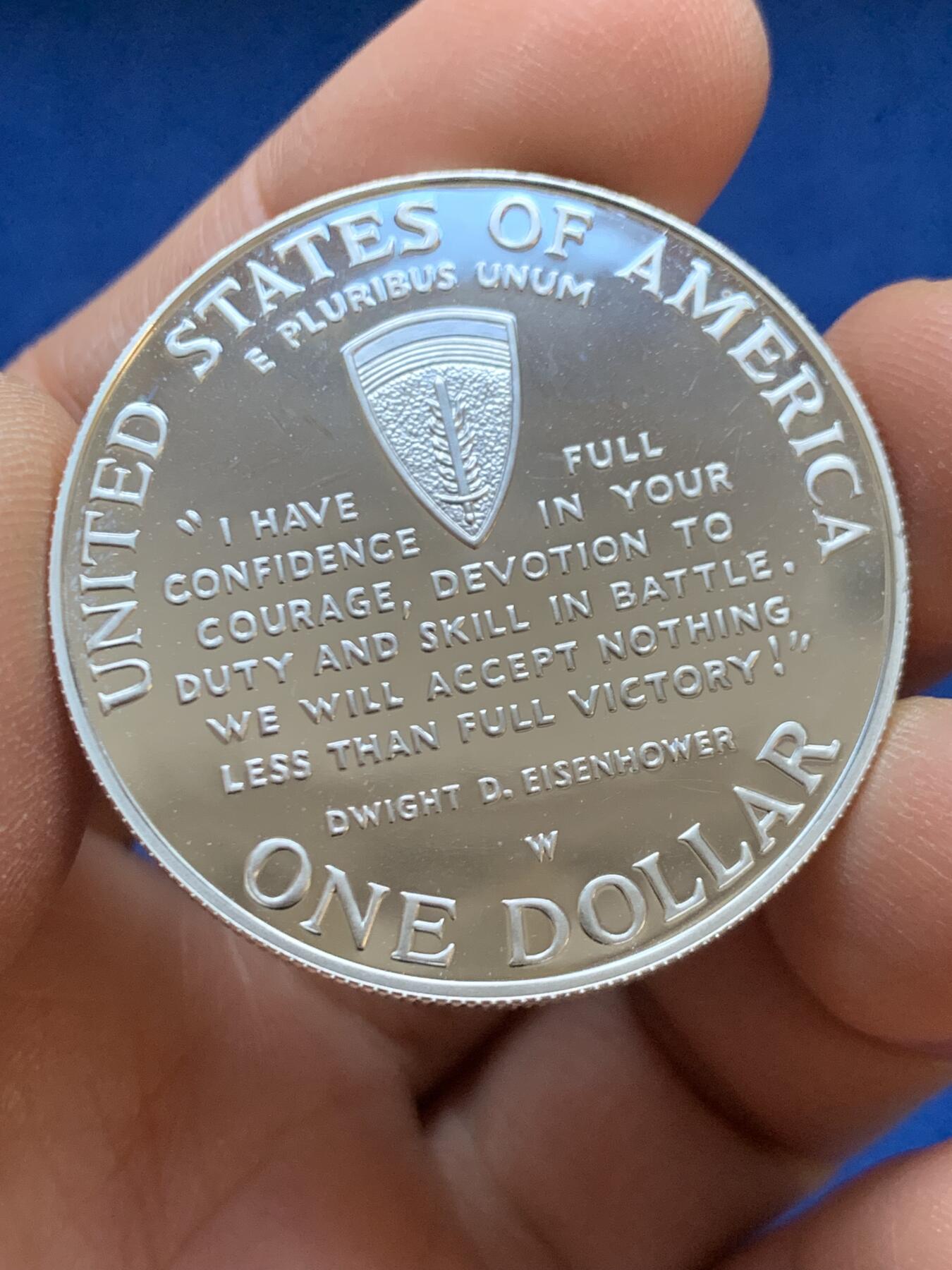 《竞宝斋》第445场 周日，周一，2场连拍 （全场包邮） 美国1994年“诺曼底登陆战D-day”50周年纪念1美元银币 （26.73克/38.1mm/900银）