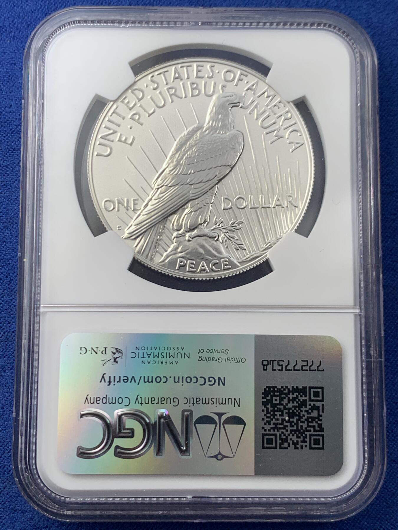 《竞宝斋》第445场 周日，周一，2场连拍 （全场包邮） NGC PF70 反向精制币 美国2023年和平S版1美元大银币 高浮雕底版磨砂版 满分佳品