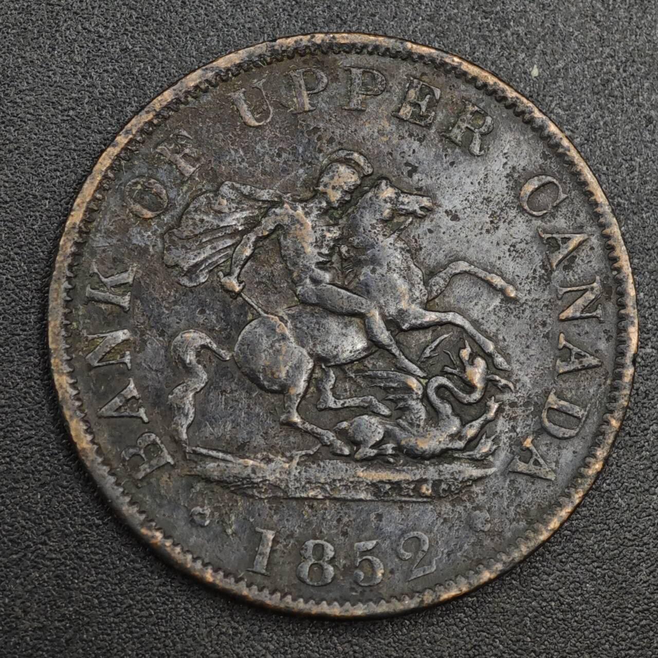 【淘币小摊】实时拍第八百二十一拍   散币场   满百包邮可预留二周 每周一统一发货   上加拿大1852年马剑半便士铜币代币